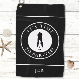 Par Tee Golfer Funny Humour Monogram Black For Him Golf Towel