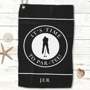 Par Tee Golfer Funny Humour Monogram Black For Him Golf Towel