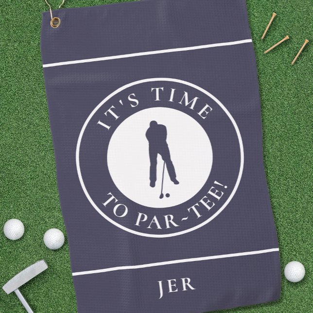 Par Tee Golfer Funny Humour Monogram Blue For Him Golf Towel (Creator Uploaded)