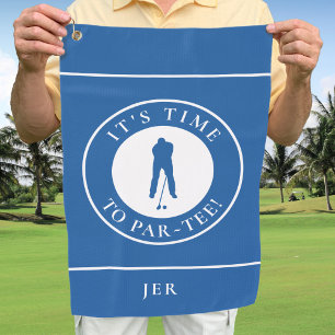 Par Tee Golfer Funny Humour Monogram For Him Blue Golf Towel