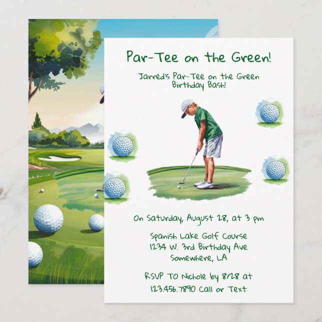 Par-Tee on the Green Golf Boy Birthday Bash  Invitation (Front/Back)
