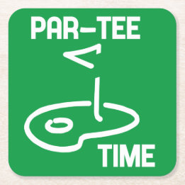 Par-Tee Time White   Square Paper Coaster