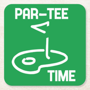 Par-Tee Time White Square Paper Coaster