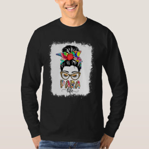Para Life Messy Bun Women Leopard Paraprofessional T-Shirt