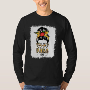 Para Life Messy Bun Women Sunflower Leopard Parapr T-Shirt