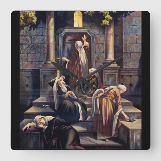 Parable of the Ten Virgins Square Wall Clock (Front)