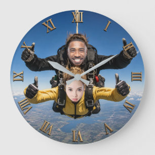 Parachute Jump Photo Gift Skydiving Face Swap Large Clock