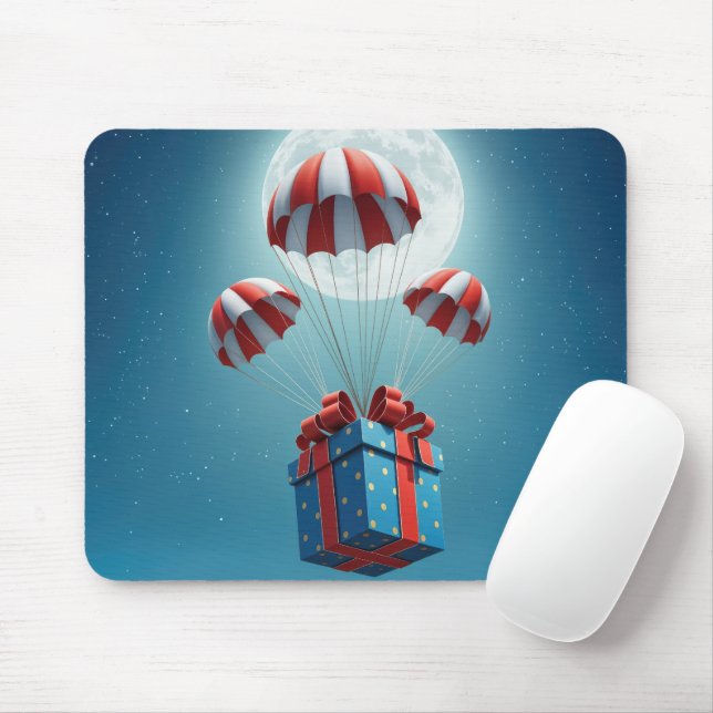 Parachutes Delivering a Christmas Gift  Mouse Mat (With Mouse)