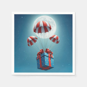 Parachutes Delivering a Christmas Gift Napkin