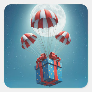 Parachutes Delivering a Christmas Gift  Square Sticker