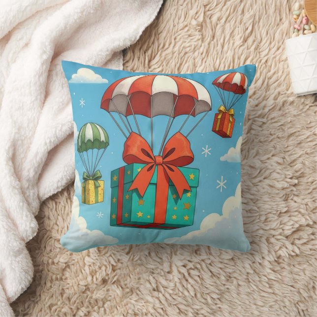 Parachutes Delivering Christmas Gifts  Cushion (Blanket)