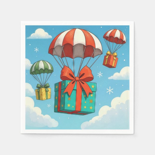 Parachutes Delivering Christmas Gifts  Napkin (Front)