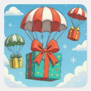 Parachutes Delivering Christmas Gifts  Square Sticker