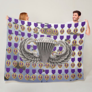 PARACHUTES, PURPLE HEART and AIRBORNE WINGS Fleece Blanket