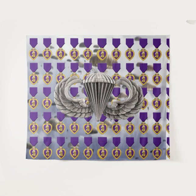 PARACHUTES, PURPLE HEART and AIRBORNE WINGS Tapestry (Front (Horizontal))