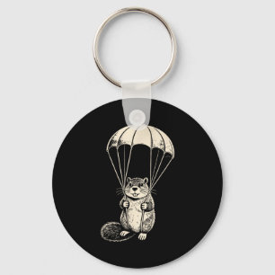 Parachuting beaver funny skydiving beaver vintage key ring