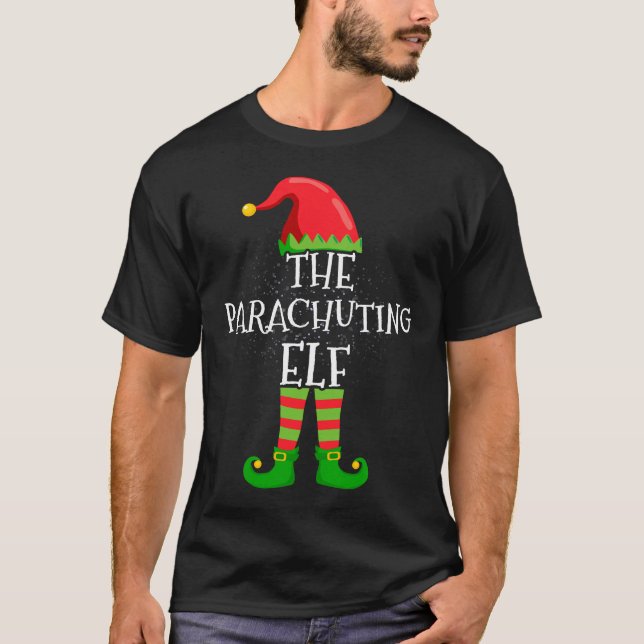 Parachuting Elf Family Matching Christmas Group T-Shirt (Front)