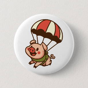 Parachuting pig 6 cm round badge