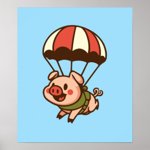 Parachuting pig poster