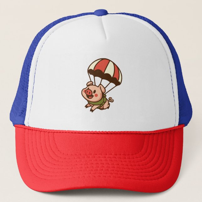 Parachuting pig trucker hat (Front)
