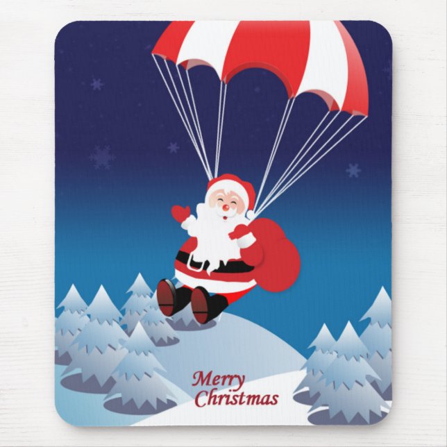 Parachuting Santa Mouse Mat (Front)