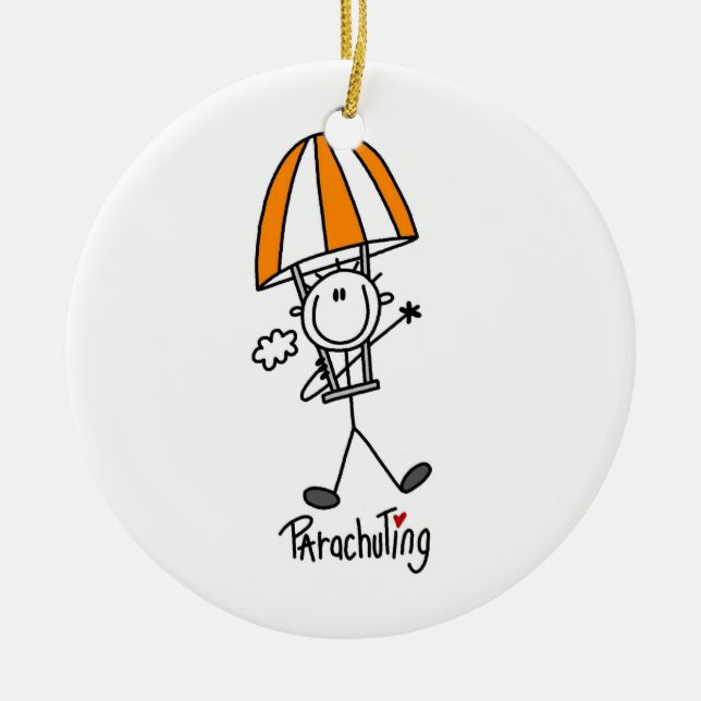 Parachuting Stick Figure Ceramic Tree Decoration (Front)