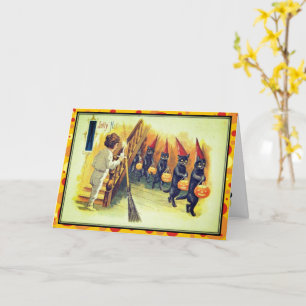 Parade of Black Cats Jolly Halloween Vintage Card