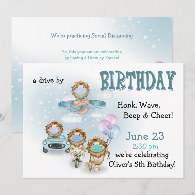 Parade of Lions  Drive By  Birthday Invitation (Front/Back)