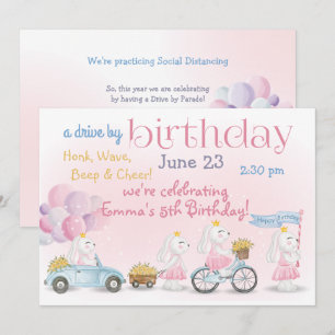 Parade of Pastel Pink Bunnies  Drive By  Birthday Invitation