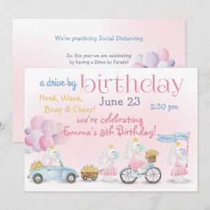 Parade of Pink Bunnies Drive By Birthday Invitation