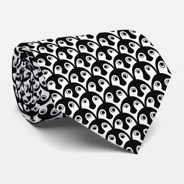 Parading Penguins Black and White Neck Tie (Rolled)