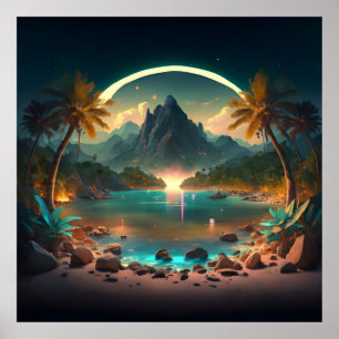 Paradise at Night with Crystal Clear Water  Poster