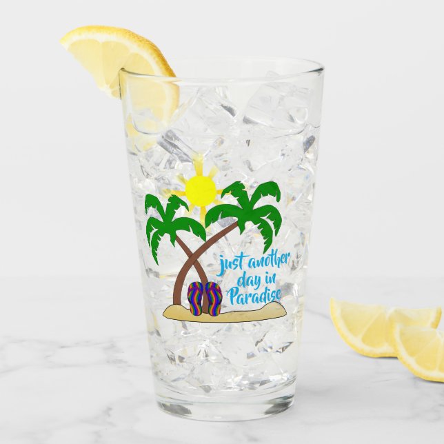 Paradise at the Beach / Palm Trees Glass Tumbler (Front Ice)