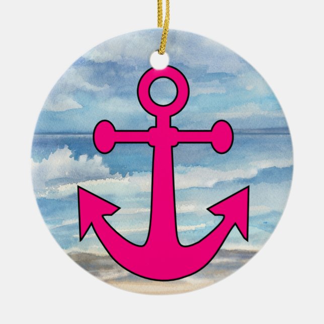 Paradise Beach Anchor Ceramic Tree Decoration (Front)