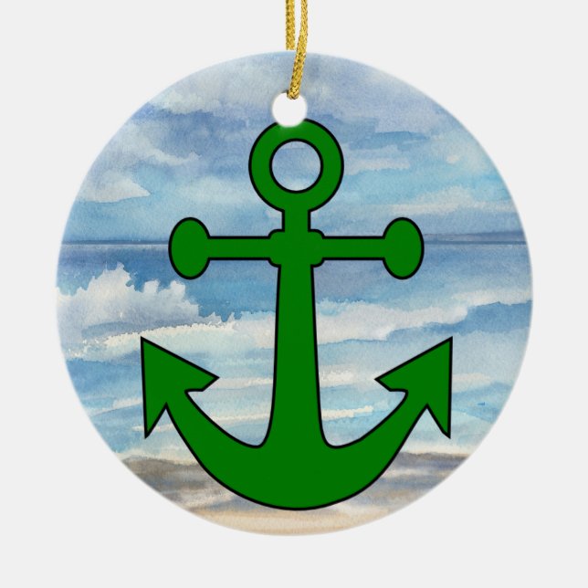 Paradise Beach Anchor Ceramic Tree Decoration (Front)