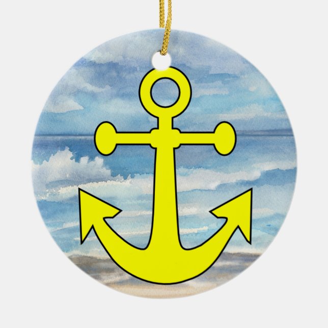 Paradise Beach Anchor Ceramic Tree Decoration (Front)