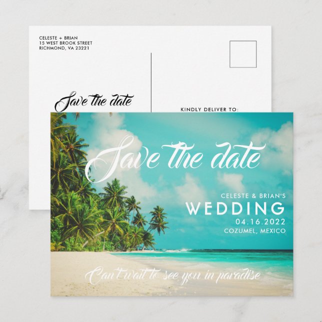 Paradise Beach Destination Wedding Save the Date Announcement Postcard (Front/Back)