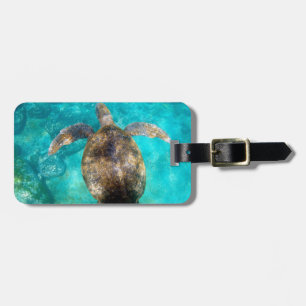 Paradise beach green sea turtle underwater luggage tag