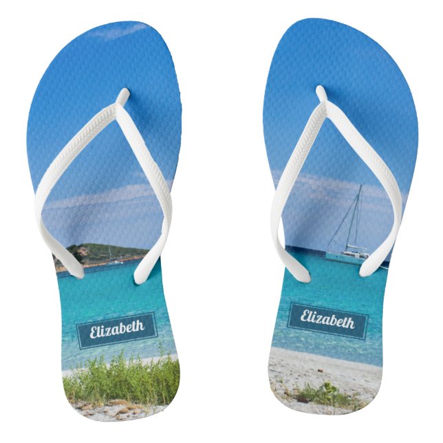 Paradise beach photograph with name flip flops (Footbed)