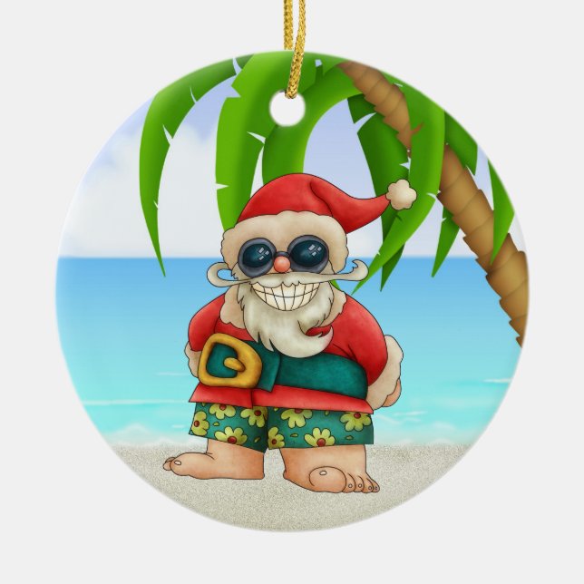 Paradise Beach Santa - SRF Ceramic Tree Decoration (Front)