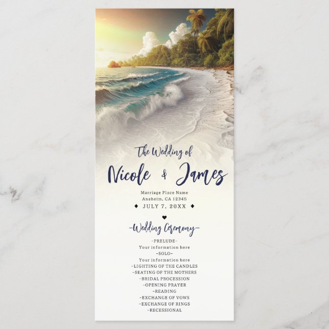 Paradise Beach Sunset Coastal Wedding Program Programme (Front)