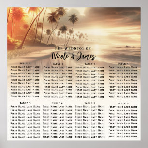 Paradise Beach Sunset Coastal Wedding Seating Poster