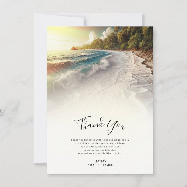 Paradise Beach Sunset Coastal Wedding Thank You Invitation (Front)
