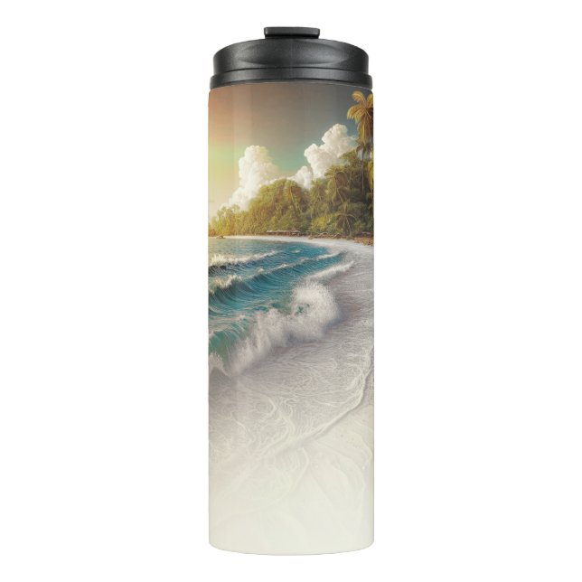 Paradise Beach Sunset Rustic Coastal Thermal Tumbler (Front)