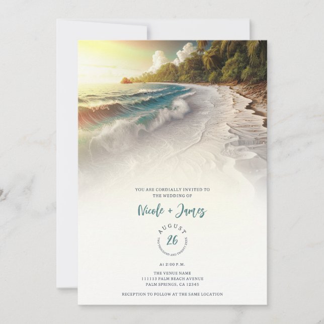 Paradise Beach Sunset Rustic Coastal Wedding Invitation (Front)