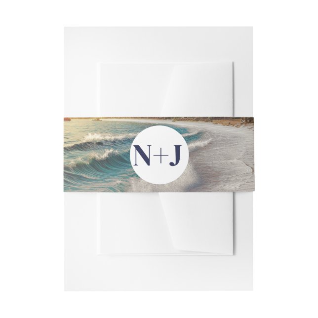 Paradise Beach Sunset Rustic Coastal Wedding Invitation Belly Band (Front Example)