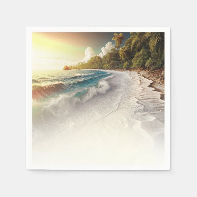 Paradise Beach Sunset Rustic Coastal Wedding Napkin (Front)