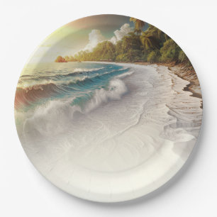 Paradise Beach Sunset Rustic Coastal Wedding Paper Plate