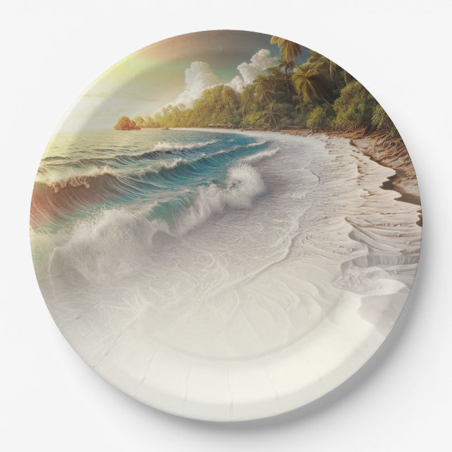 Paradise Beach Sunset Rustic Coastal Wedding Paper Plate (Front)