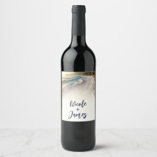 Paradise Beach Sunset Rustic Coastal Wedding Wine Label